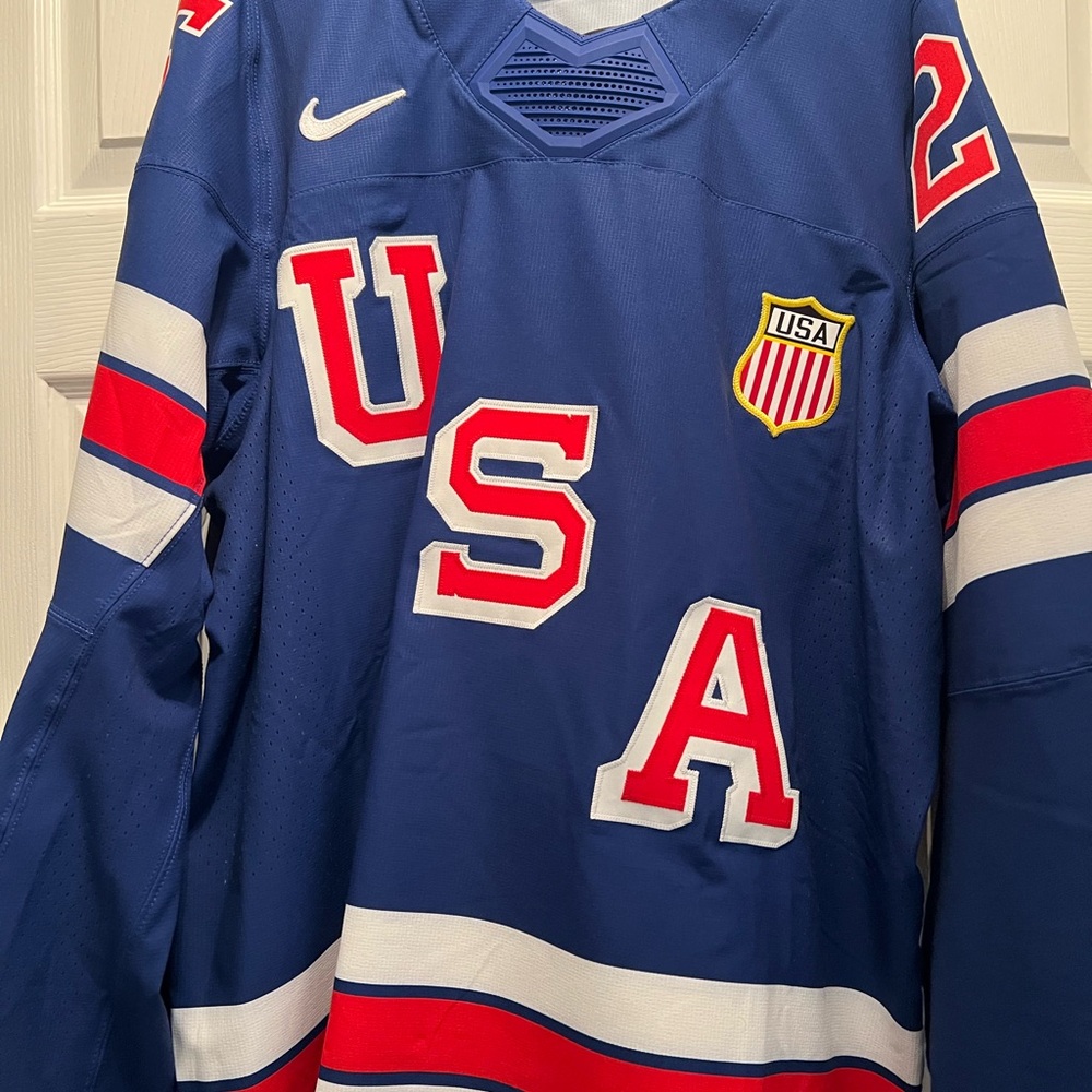 Nike Blue USA Hockey Jersey with Red & White Accents